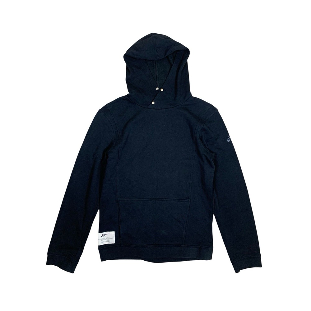 ASICS Black Fleece Lined Snap Neck Hoodie Sweatshirt‎ Small